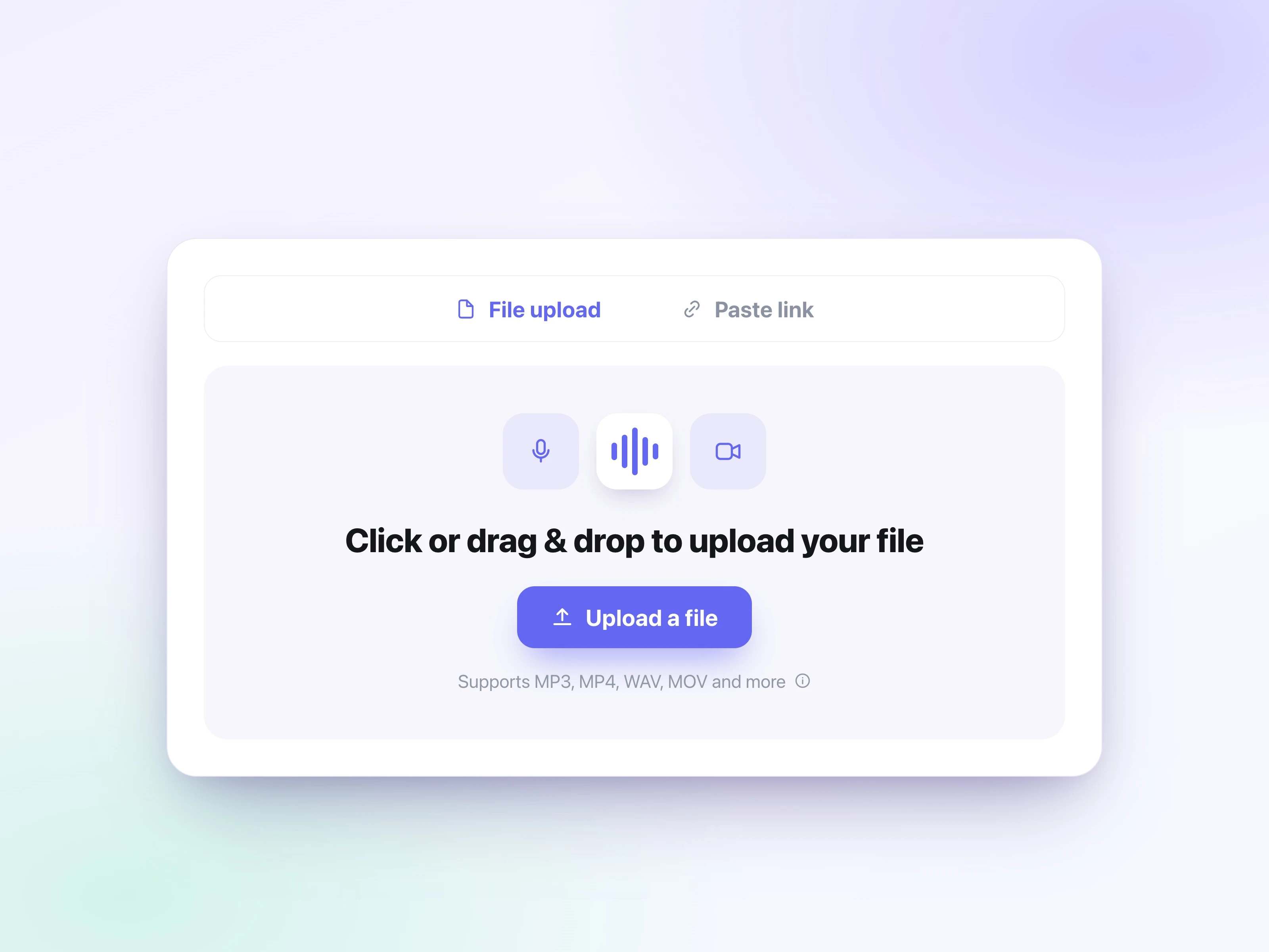 Upload an audio file to start audio to text transcription
